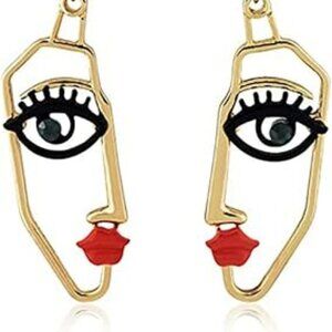 Face Shape Earrings Geometric Earrings Abstract Alloy Hollowed Trendy Earrings